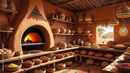 Interior of an African village bakery