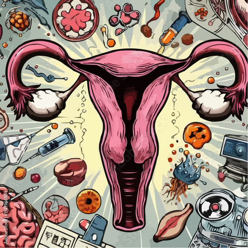 illustration with artistic details of the uterus 88