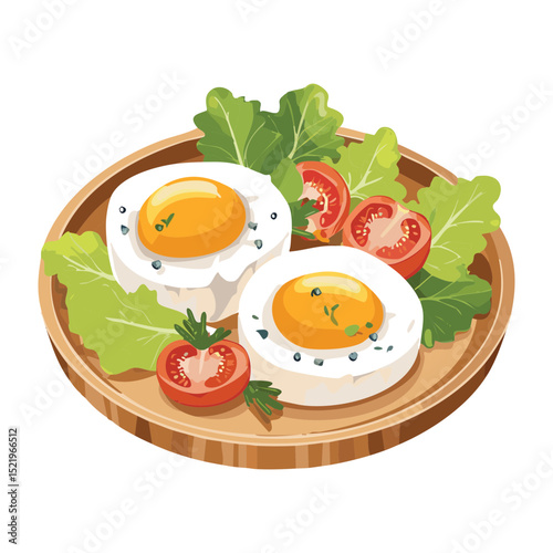 Boiled Eggs with Fresh Greens - Vector Illustration