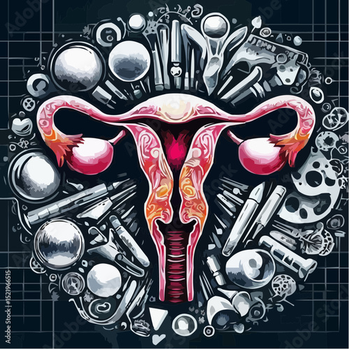 illustration with artistic details of the uterus 85