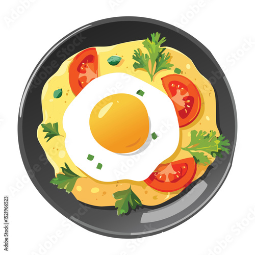 Fried Eggs with Tomatoes - Vector Illustration