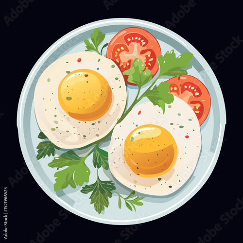 Boiled Eggs with Tomato - Vector Illustration