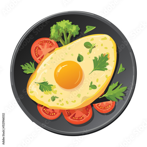 Fried Eggs with Vegetables - Vector Illustration