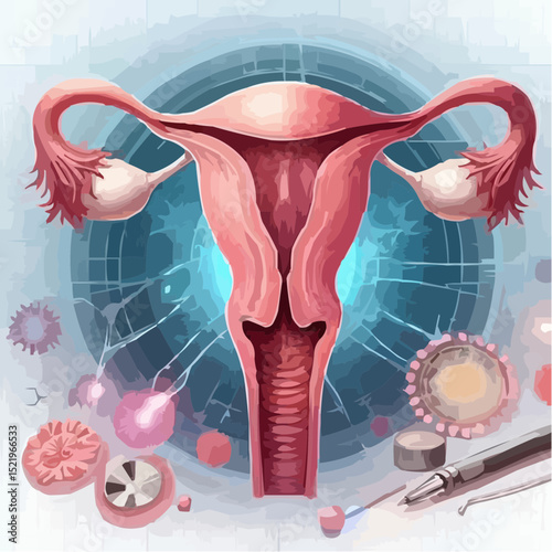 illustration with artistic details of the uterus 80