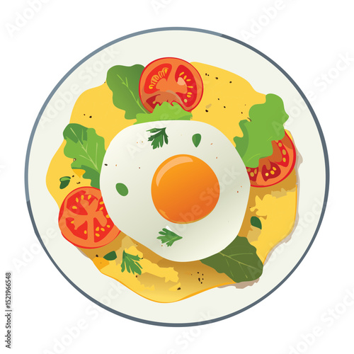 Fried Eggs with Tomatoes - Vector Illustration