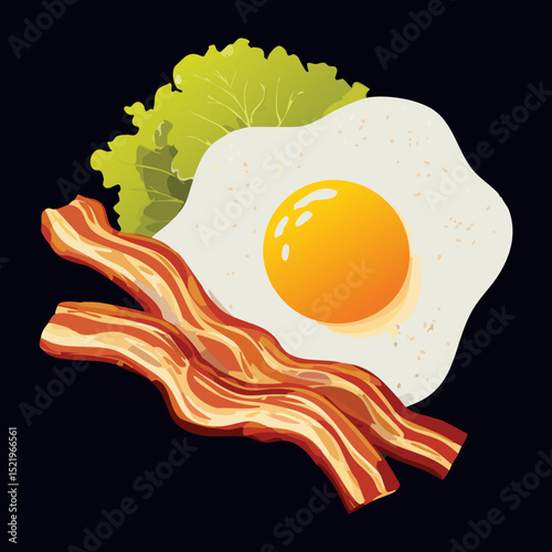 Sunny Side Up Eggs with Bacon - Vector Illustration