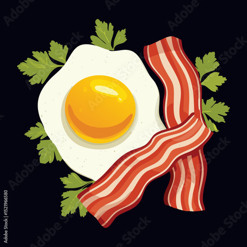 Fried Eggs with Crispy Bacon - Vector Illustration