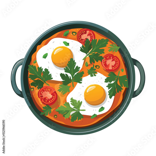 Shakshuka Style Breakfast Dish - Vector Illustration