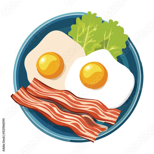 Fried Eggs with Bacon Strips - Vector Illustration