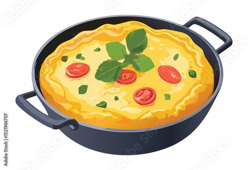 Scrambled Eggs in Skillet - Vector Illustration