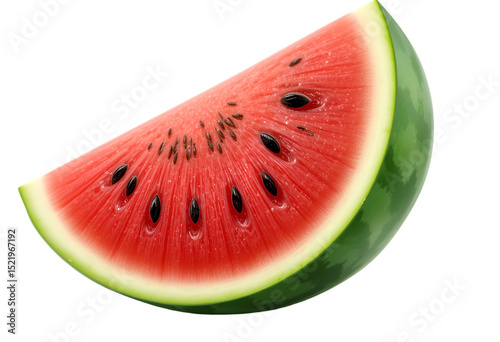 Realistic juicy watermelon slice clip art PNG, transparent background,  perfect for summer-themed design projects, digital artwork, website banners, posters, and graphic design elements.