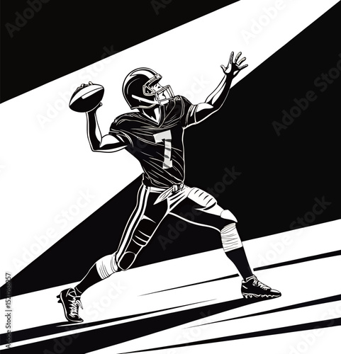 Dynamic male athlete in action throwing a football with intense focus.