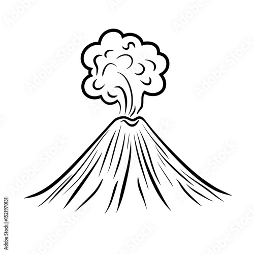 Hand-drawn style erupting volcano icon with smoke cloud for geology, nature, or hazard concepts