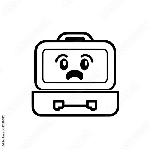 Opened briefcase with sad face expression icon for illustrating bad work day or job dissatisfaction