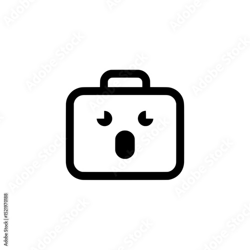 Square briefcase icon with yawning sleepy face for representing tired work mood or office fatigue
