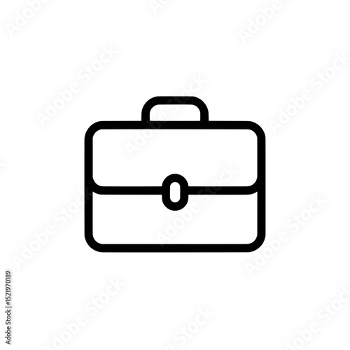 Outline-style briefcase icon in black with central latch representing business, travel, or workplace design