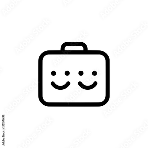 Minimal smiley briefcase icon with closed eyes in black outline representing friendly business branding