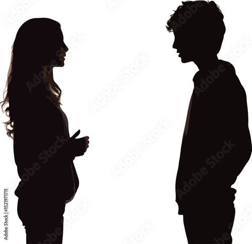 Silhouettes of a young woman and a man engaged in conversation.