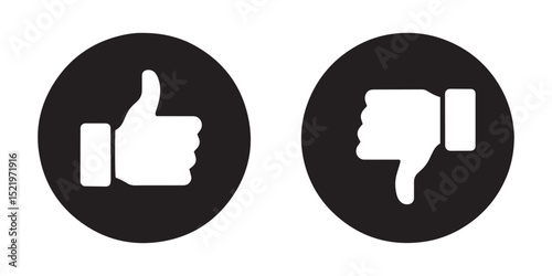 Thumbs Up and Thumbs Down Icon Set – Like and Dislike Symbol in Black Circle