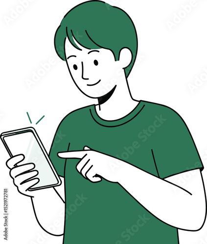 スマホを見る私服の女性