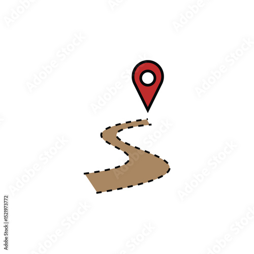 Dotted Hiking Trail With Pin