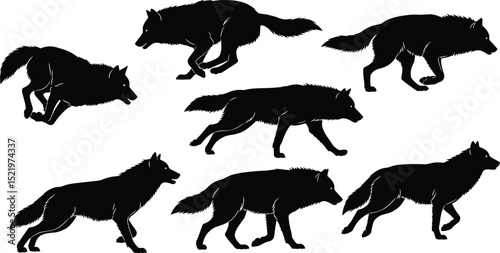 Wolf silhouette vector set