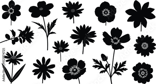 flowers silhouette vector set