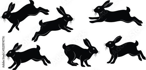 rabbit silhouette vector set