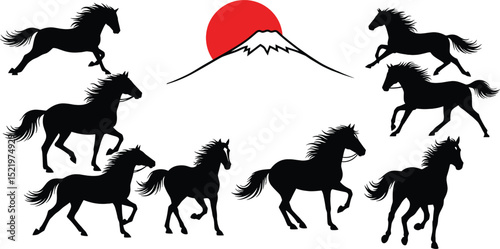 Horse silhouette vector set