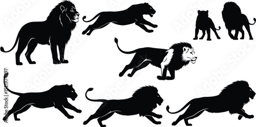 lion silhouette vector set