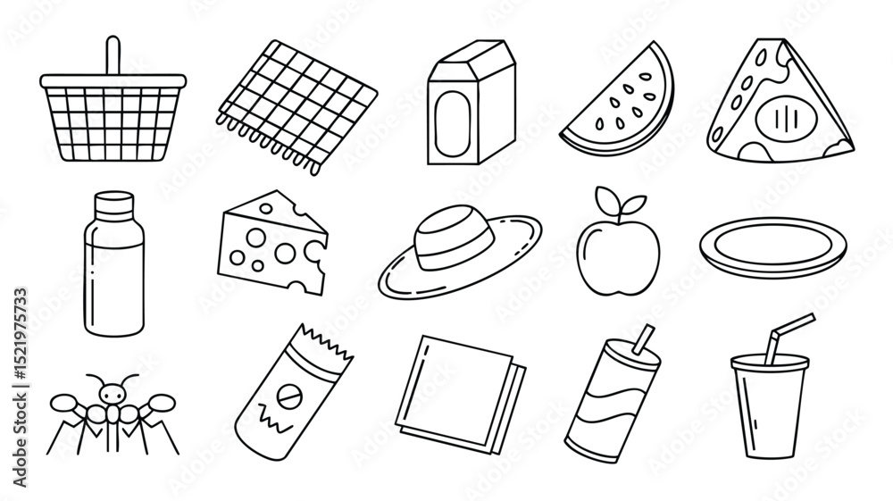 Fototapeta premium Minimalist Line Art Icons: Shopping, Nature, and More
