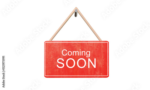 Coming soon text font calligraphy hand written lettering script red sign symbol white color store retail coming soon design sale business banner label promotion announcement message arrival template 