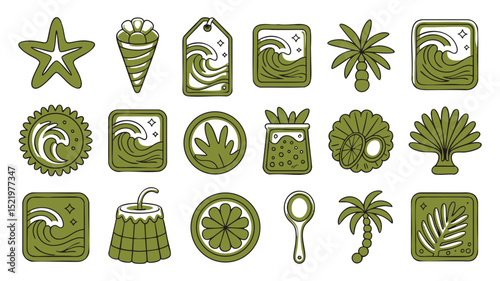 Olive Green Icon Pack: 24 Unique Nature & Abstract Designs