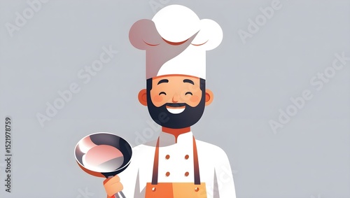 Minimalist Chef Holding Frying Pan Illustration