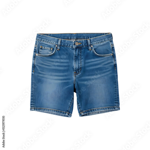 Blue denim shorts folded with visible stitching