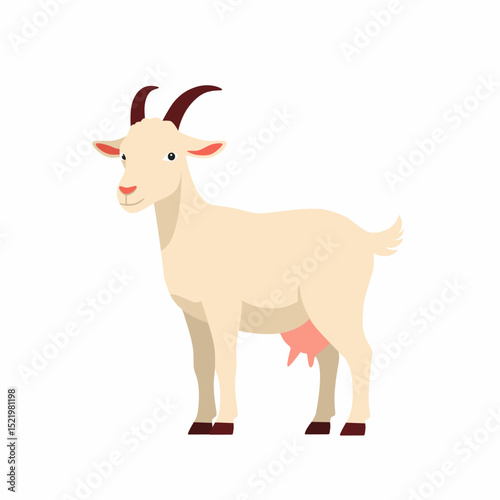 Goat vector illustration. A white goat cartoon character illustration. cute goat cartoon clipart, animal in flat style. Farm animals concept, rural farming. Cute Goat vector flat illustration isolated