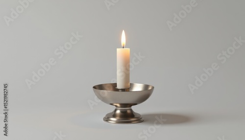 a silver candle holder with white taper candle, isolated on white, studio shot 8k resolution, clean lines and shadows negative prompt: watermark, text, logo, writing, blur, shadows overlapping