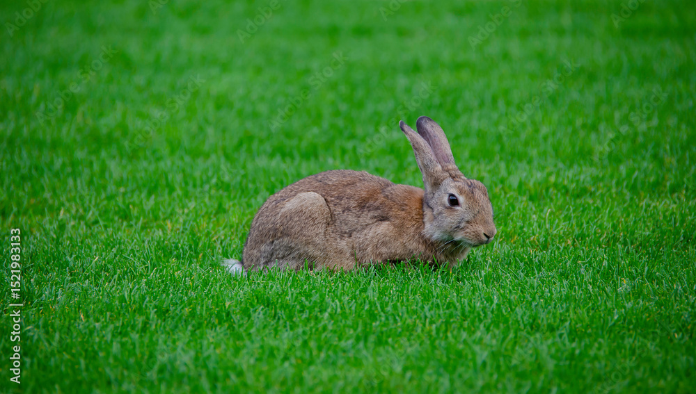 Fototapeta premium Lonely rabbit in a beautiful green field