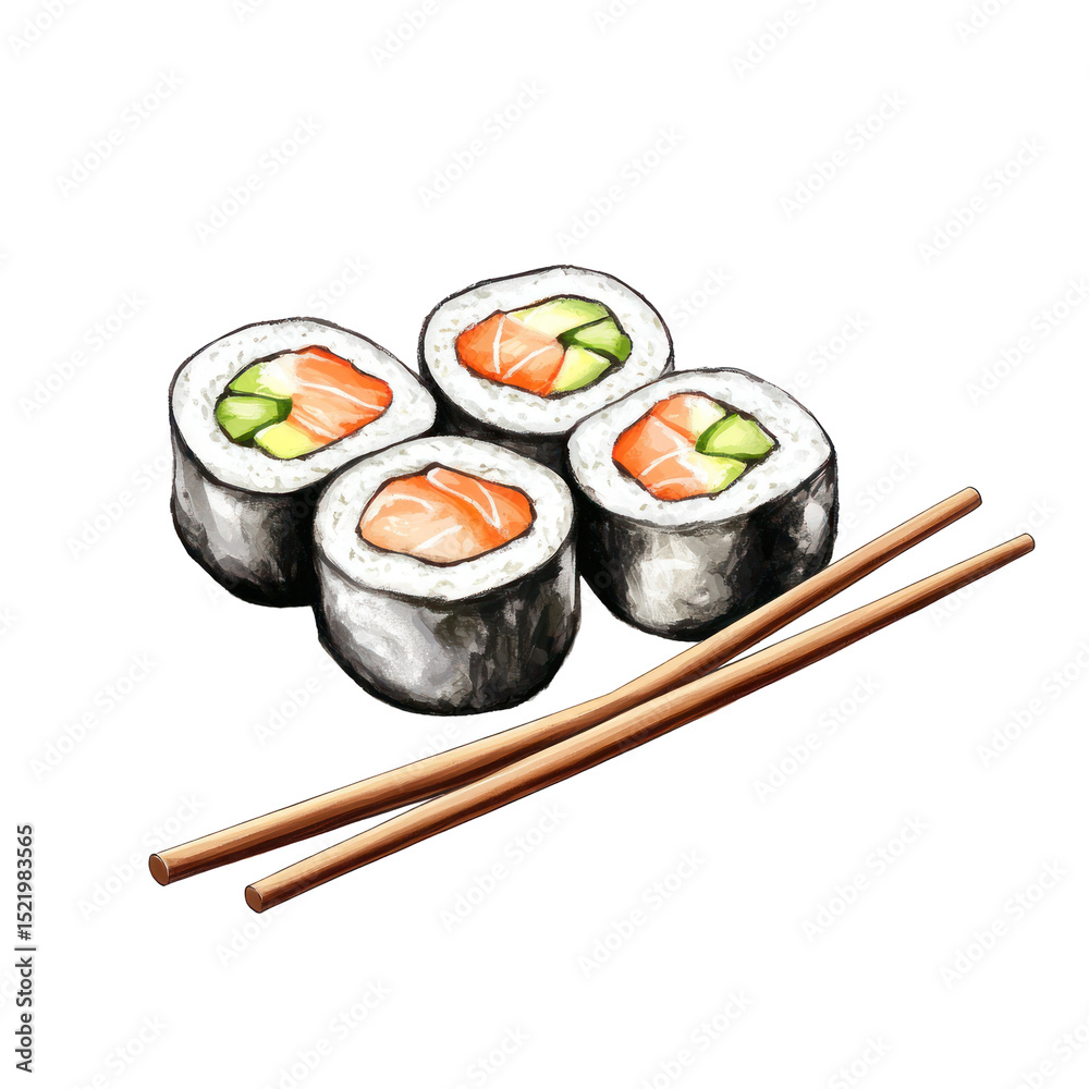 Illustrated Sushi Rolls with Chopsticks Isolated on Transparent Background Illustrated Sushi Rolls with Chopsticks Isolated on Transparent Background