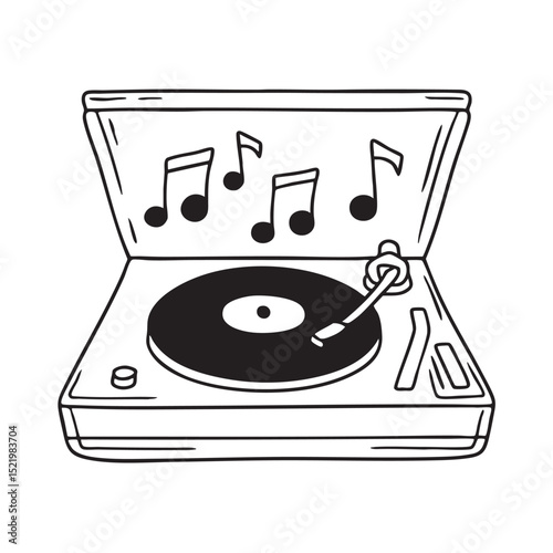 A turntable sitting below music-themed posters