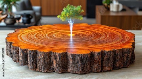 Illuminated Tree Stump Table: Nature's Embrace
