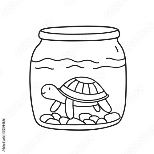 A turtle staying inside an aquarium with pebbles