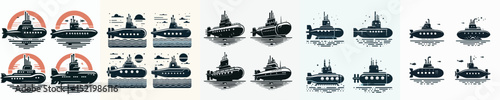 Vector set image silhouette of submarine