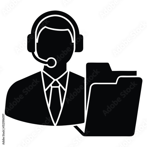 Call center agent element isolated call script folder on white background