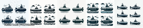 Vector set image silhouette of submarine