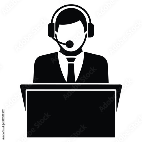 call center agent element isolated desk on white backgroound