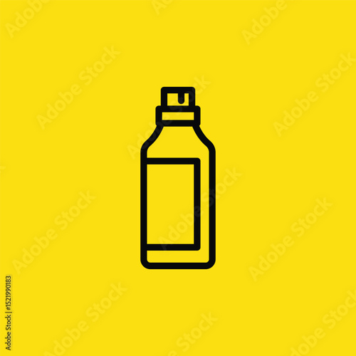 A black outline depicts a bottle with a label on a bright yellow background, suitable for use as a graphic element.