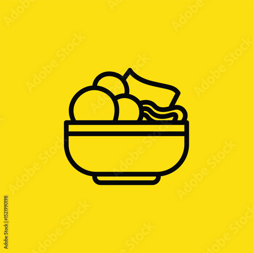 A minimalist line drawing depicts a bowl of noodles, perfect for illustrating Asian cuisine in a modern and simple way.