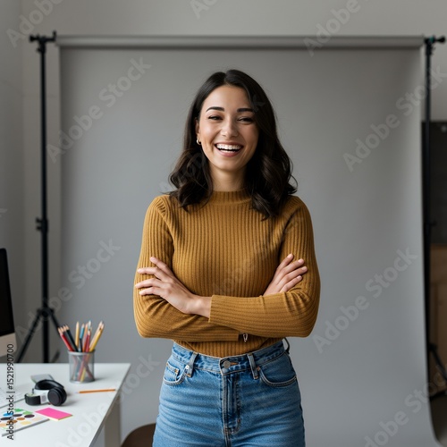 Portrait of a Happy Young Woman in a Studio Setting
