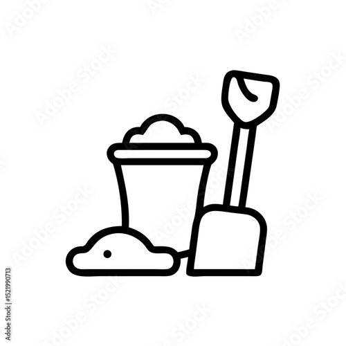 Vector sand bucket and shovel illustration in a minimalist style on a white background
